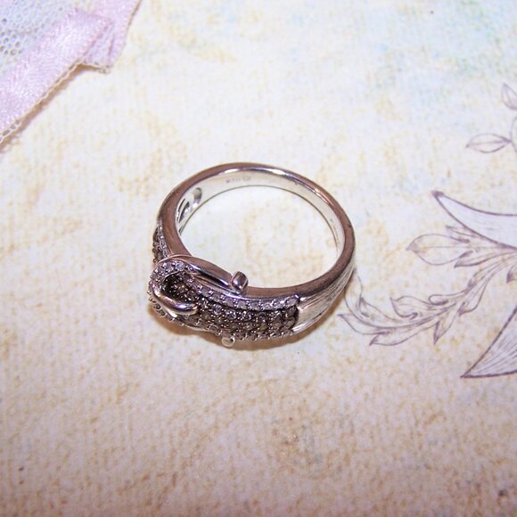 Vintage Sterling Silver Lab Diamond Buckle Ring - Size 8 - Picture 8 of 10